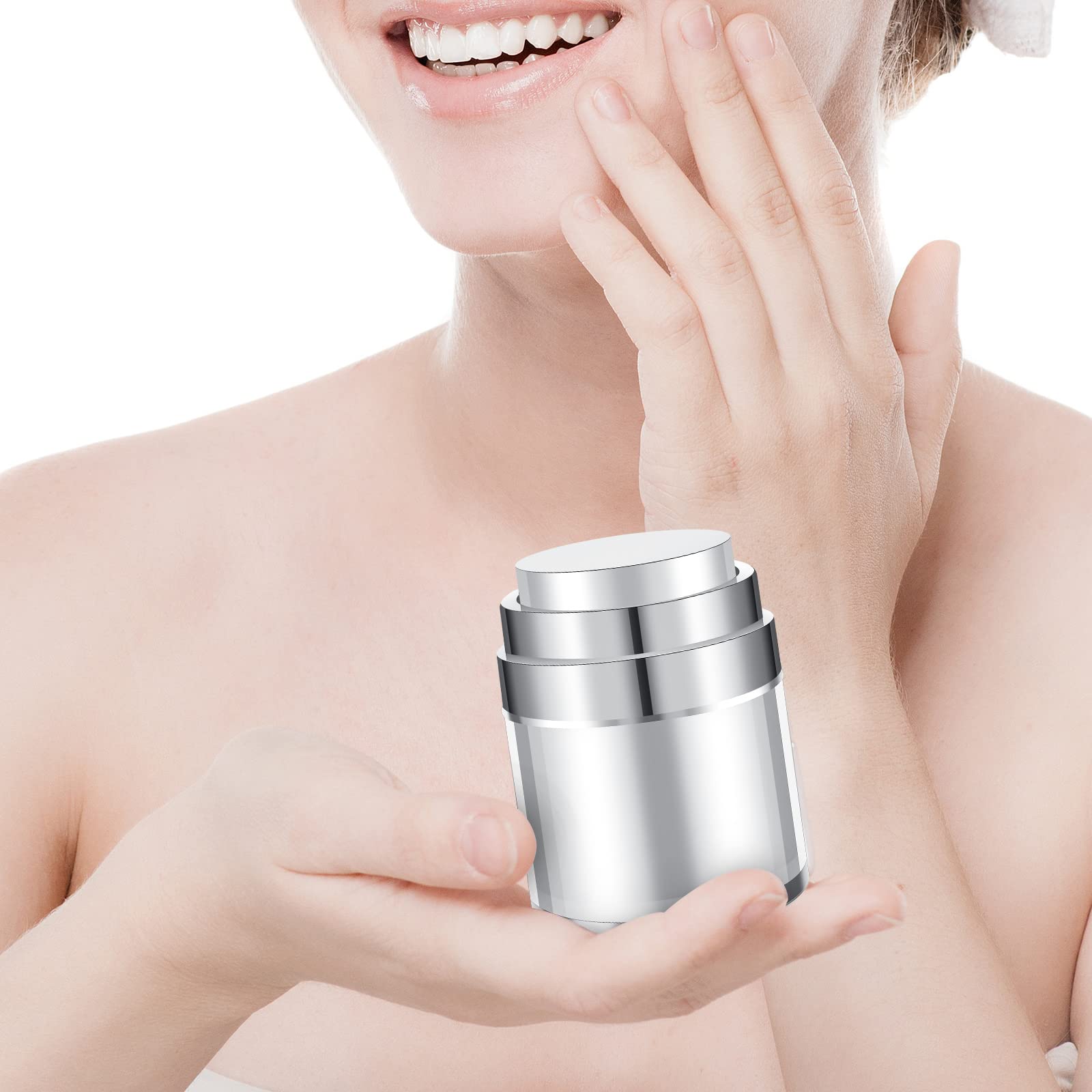 4 Pack Empty Airless Pump Jar Acrylic Airless Cosmetic Container Portable Refillable Travel Size Cream Jar Vacuum Bottle Lotion